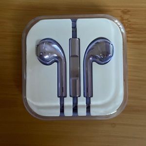 NWOT Metallic purple wired headphones with 3.5mm jack, still in original box